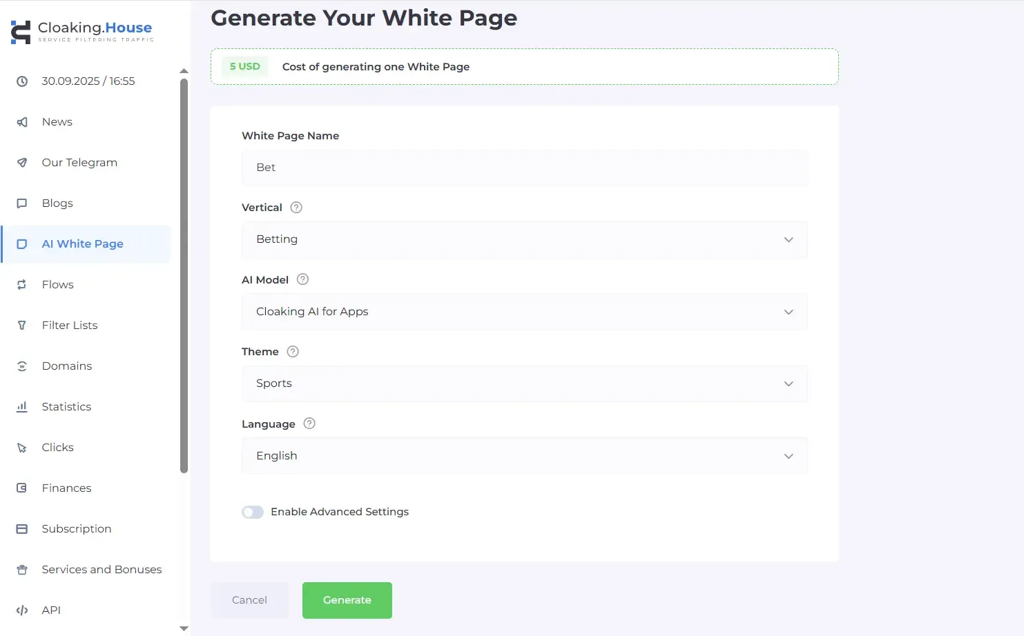 Create a white page