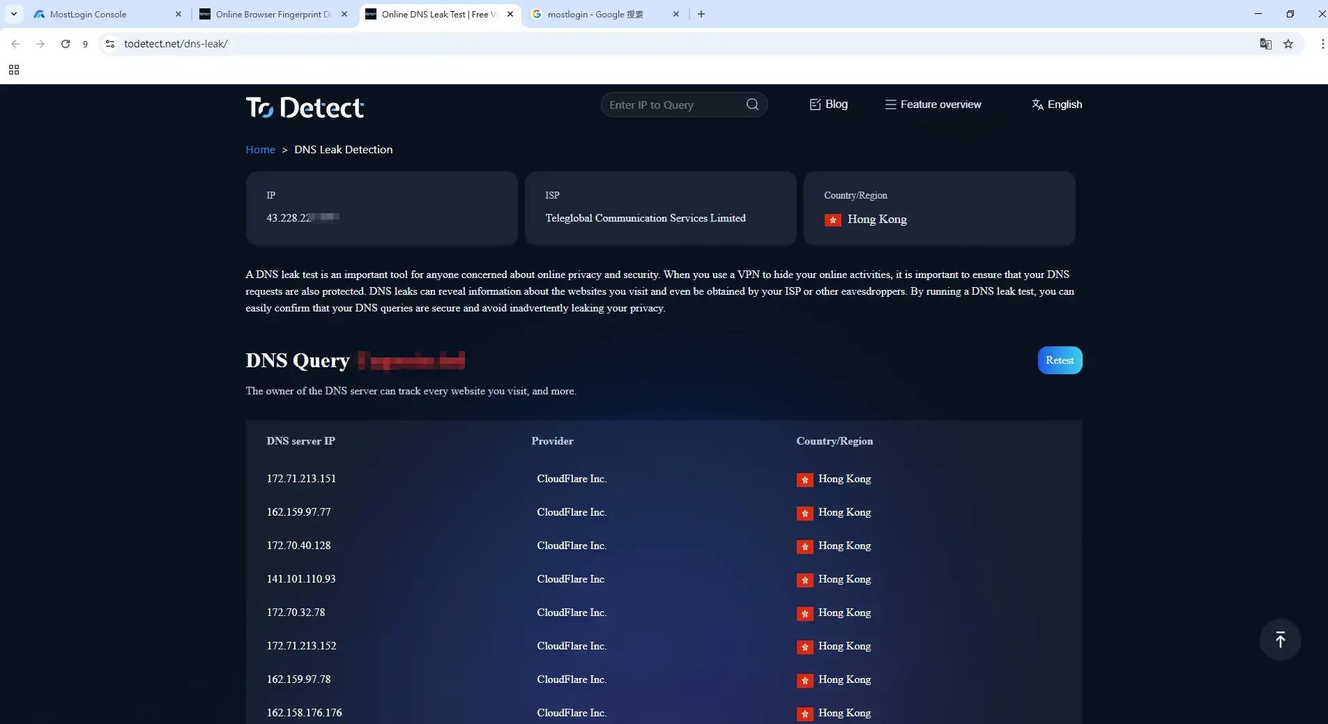 Báo cáo phát hiện rò rỉ DNS của MostLogin